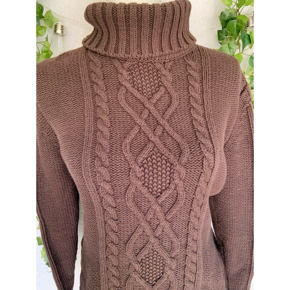 Eddie Bauer Vintage Brown Cable Knit Turtle Neck Sweater Women's SZ Large - Picture 3 of 10